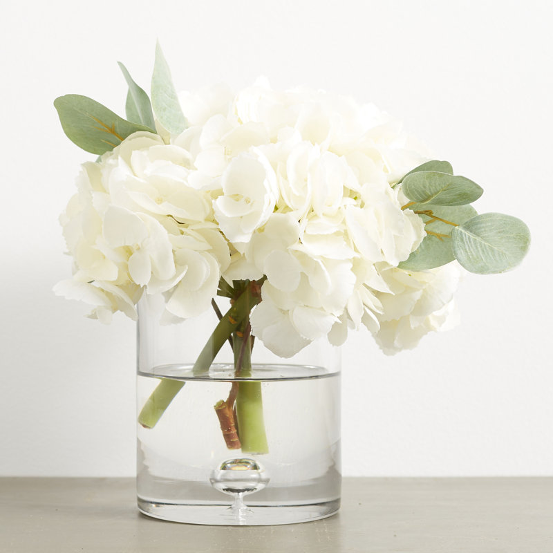 Gracie Oaks Hydrangea & Eucalyptus Mixed Floral Arrangement in Glass